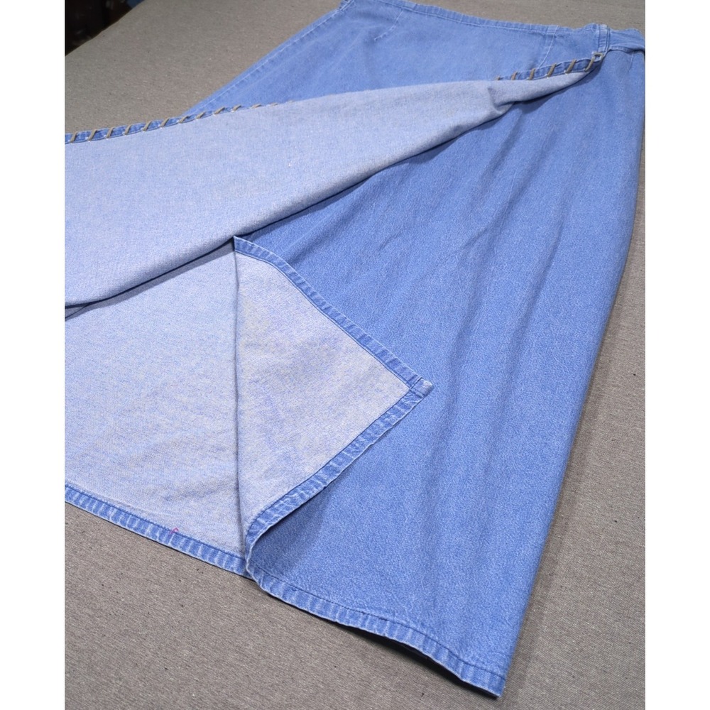 Vtg Ivory Coast Women M Blue Denim Wrap Skirt Leather Lace Up Cowgirl 90s Y2K